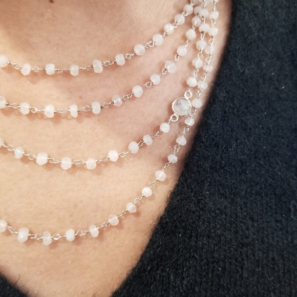 💎STERLING SILVER AND MOONSTONE STATMENT NECKLACE. - Picture 2 of 8